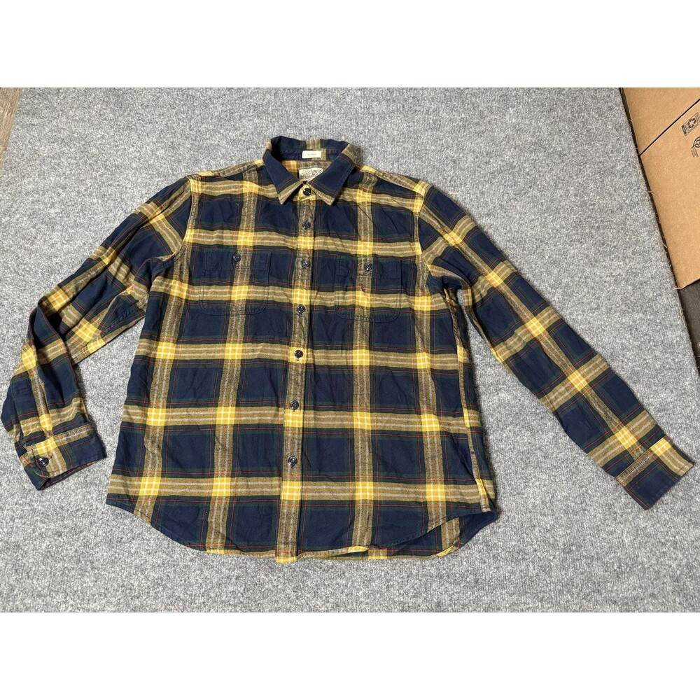 J.CREW Shirt Mens L Blue Long Sleeve Plaid Mid-Weight Flannel Button-Up Casual